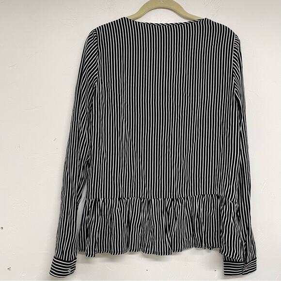 Zara Trafaluc Black & White Striped Long Sleeve Peplum Hem Button Front Shirt L - Picture 7 of 8